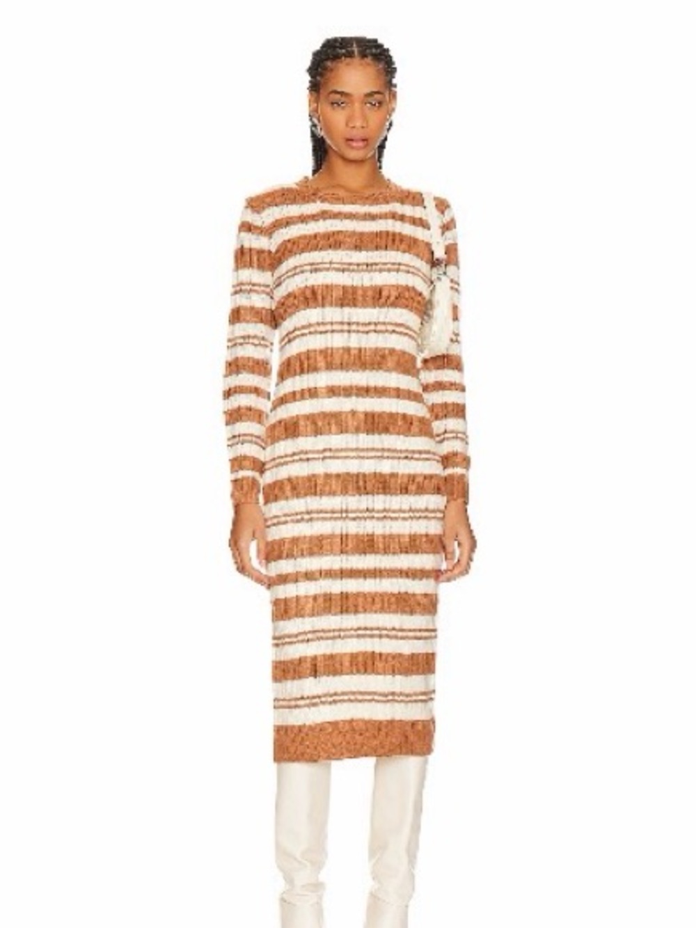 Line & Dot Brown and White Striped Knit Midi Dress
